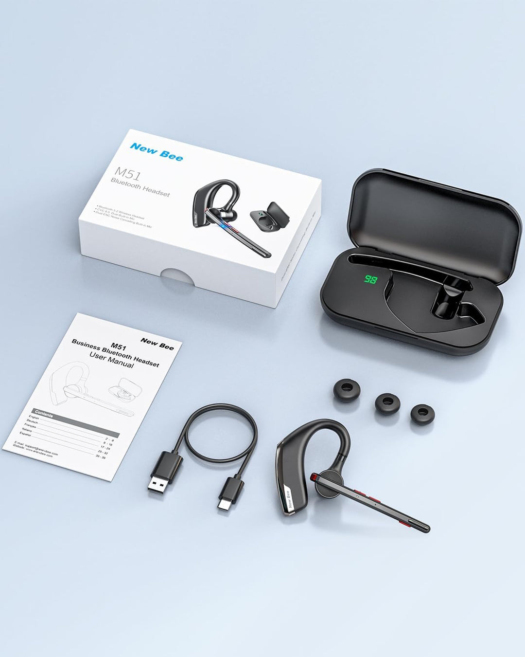New Bee Bluetooth Headset Wireless V5.2 mit 80h Spielzeit Bluetooth Freisprech Headset mit CVC 8.0 u