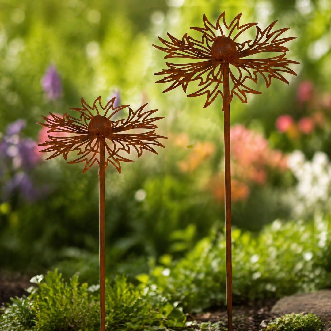 Gartendeko 2er Set Rost Deko für Garten Cortenstahl Gartenstecker Metall Blume Mohn Teleopea Rostige