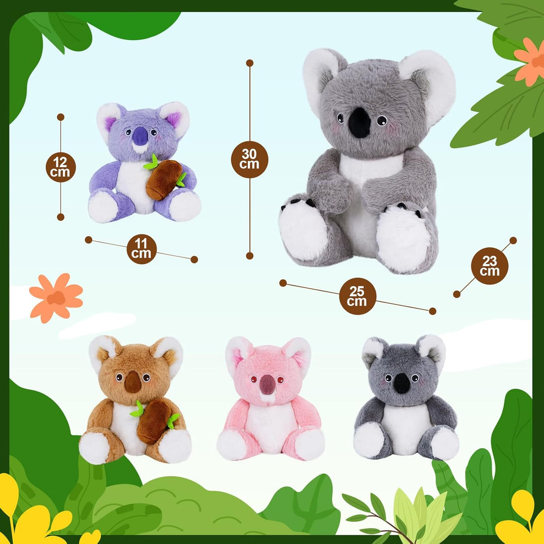 OUOZZZ 5 Stück Koala Kuscheltier Set, 30cm Weich Koala Plüschtier mit 4 Baby im Bauch - Baby Geburts