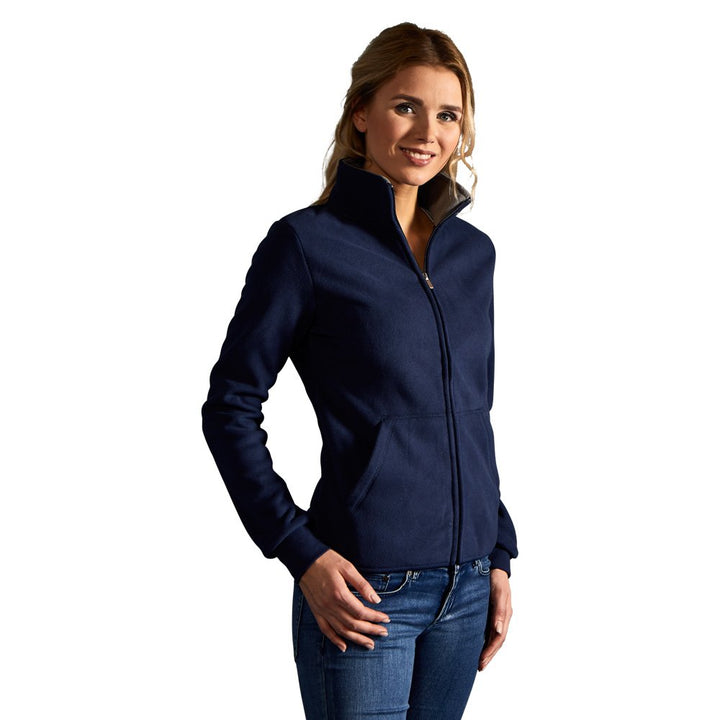 Doppel-Fleece Jacke Damen, Marineblau-Hellgrau, M