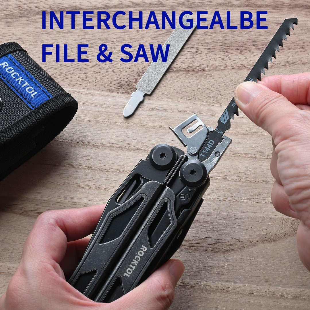 ROCKTOL Multitool, VG-10 Blade, 29-in-1 Multitool Pliers with Replaceable Wire Cutters and Saw, Heav