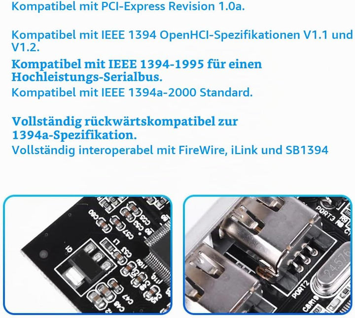 PCI Express Karte, PCI-E PCI Express FireWire 1394a IEEE 1394 Controller Karte mit Firewire Kabel 80