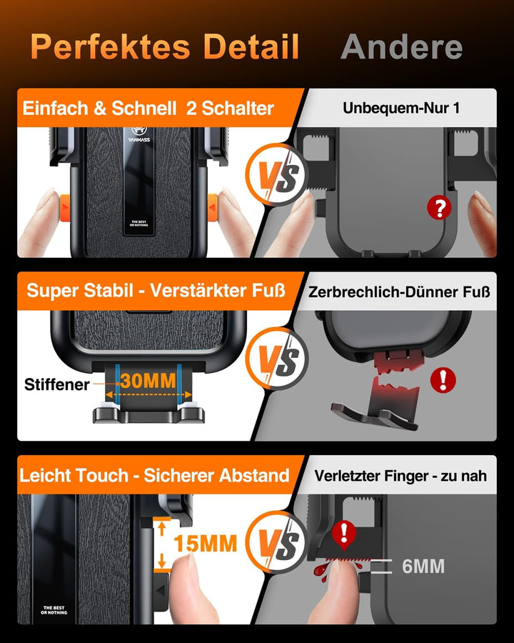 VANMASS Handyhalterung Auto [2022 Upgrade Saugkraft] Handy Halterung Auto Lüftung &amp; Saugnapf Univers