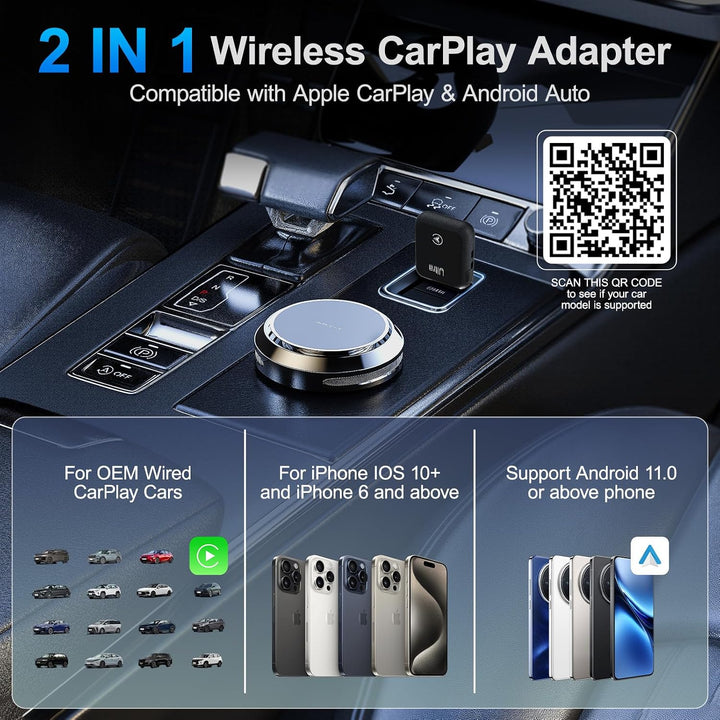 Wireless CarPlay Adapter 2-in-1, 2025 Aufgerüstet Wired zu Wireless für CarPlay/Android Auto, Mini-D