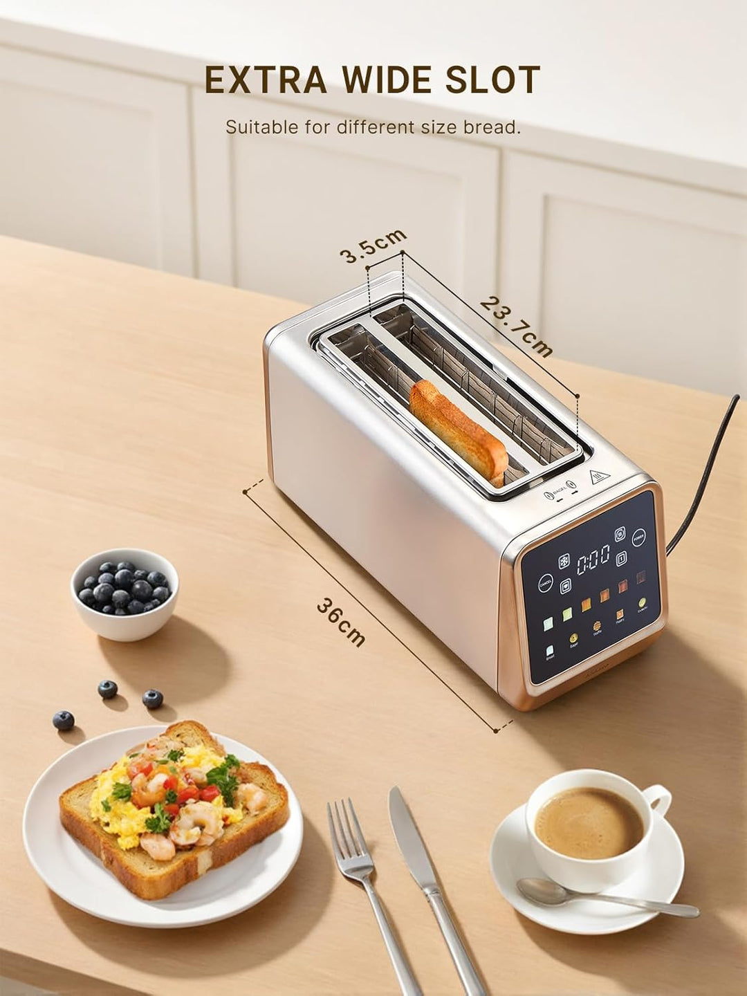 Yabano Toaster 4 Scheiben mit Touchscreen &amp; Memory-Funktion, Single-Slice-Technologie, Timer, Auftau