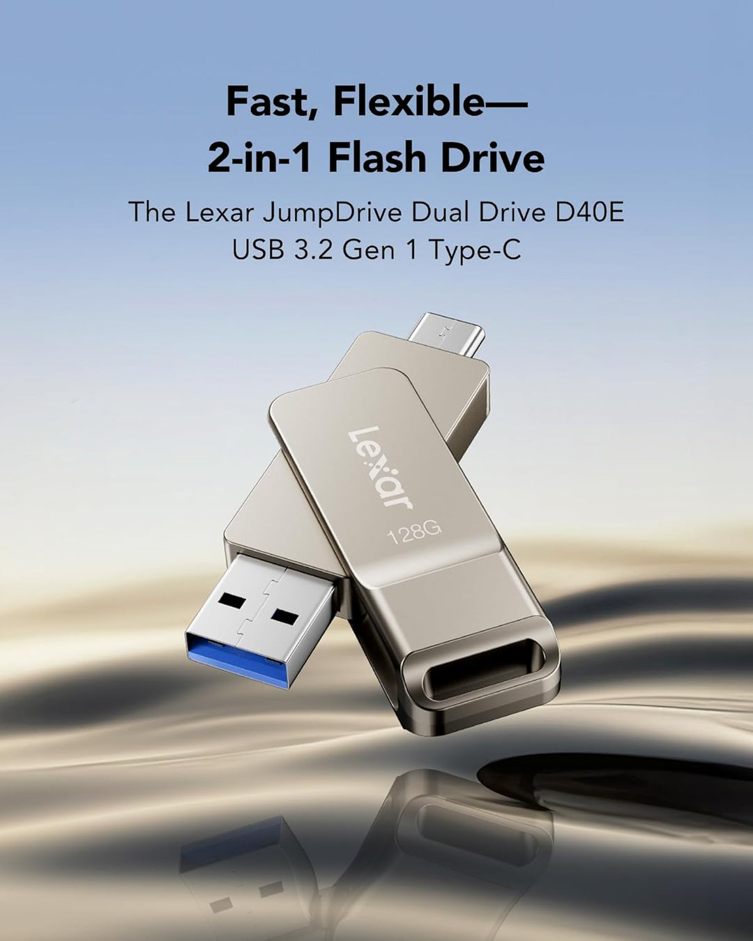 Lexar D40E 128 GB Dual Drive USB 3.2 Gen 1 Type-C Jump Drive, USB-C Flash Drive, Metallgehäuse, schw