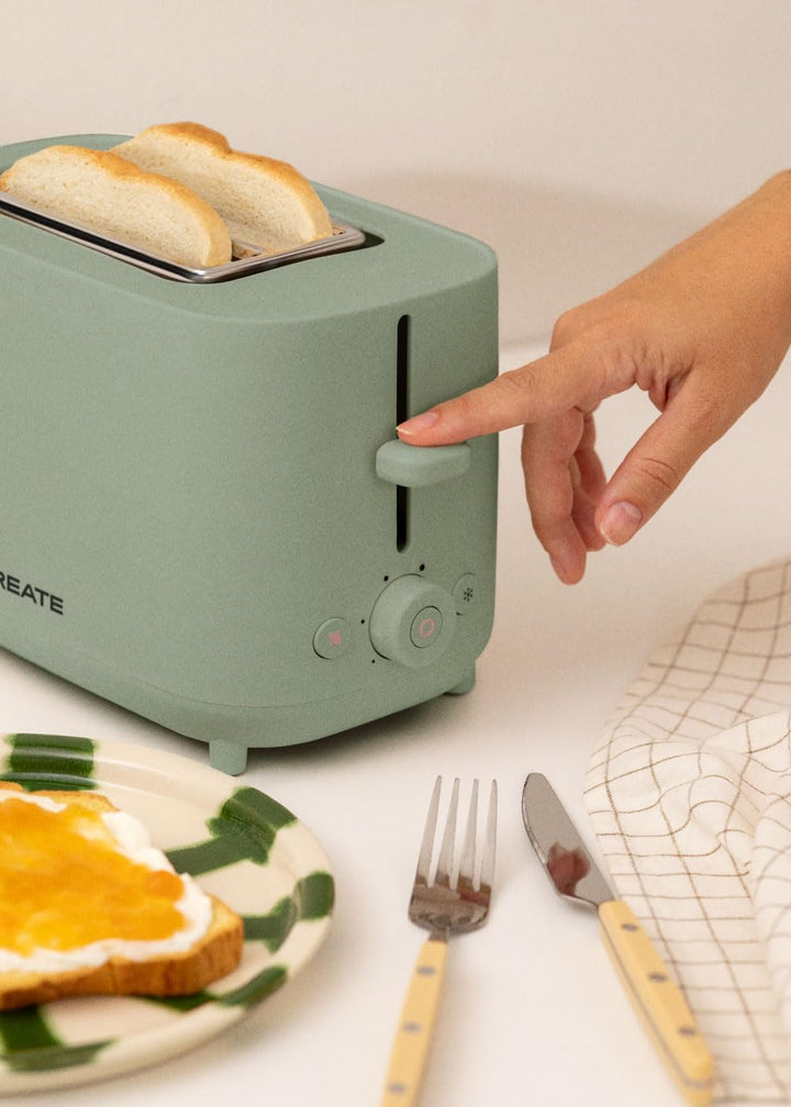 CREATE/TOAST STUDIO/Toaster Salbeigrün / 6 Leistungsstufen, Krümelschublade, Thermostat, Auftauen, A