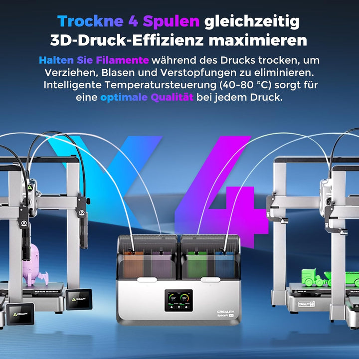 Creality Space Pi X4 Filamenttrockner, 4 Spulen 3D-Drucker-Filamenttrocknerbox mit doppelter PTC-Hei