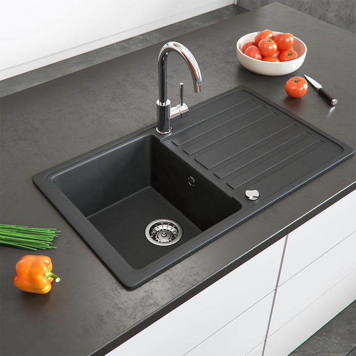 Bergström Spülbecken, Schwarz, 76 x 46 cm mit Trockenplatz, Schwarz