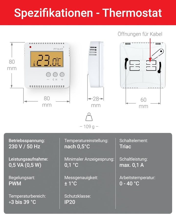 Elektrobock Raumthermostat und Stellantrieb Set, PT14-HT-SEH