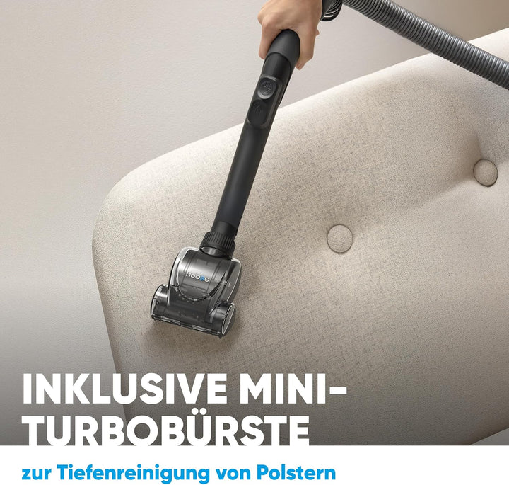 hoogo B3+ Graphit mit Flipflop Bodendüse | Plus Mini-Turbobürste | Staubsauger mit Beutel | Starke 8