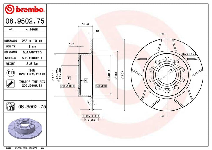 Brembo 08.9502.75 - Bremsscheibe