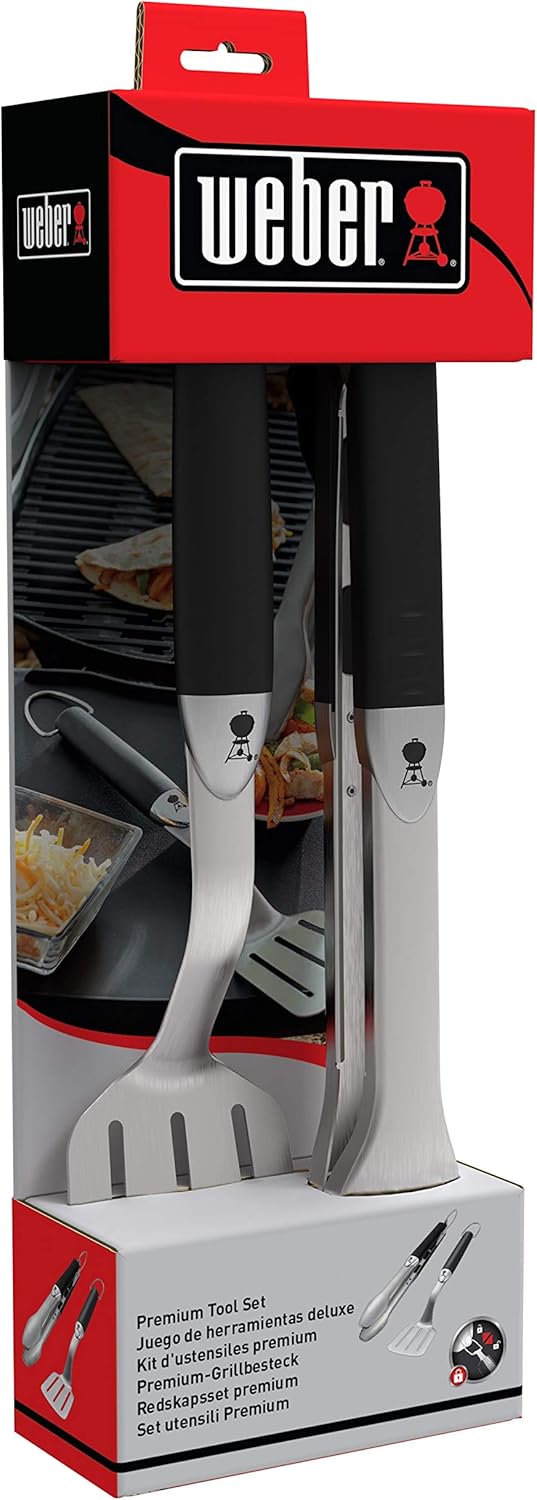 Weber 6645 Grillbesteck Kompakt 2-teilig, Zange und Wender, Edelstahl, schwarz &amp; 17875 Grillrost-Rei