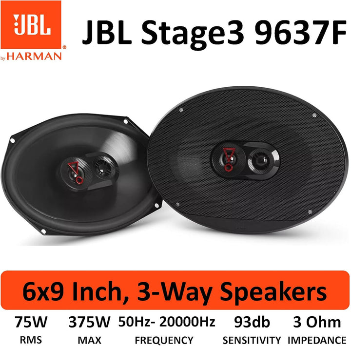 JBL Stage3 9637F 3-Wege Auto Lautsprecher Set von Harman Kardon ohne Gitter - 375 Watt KFZ Ovale Aut