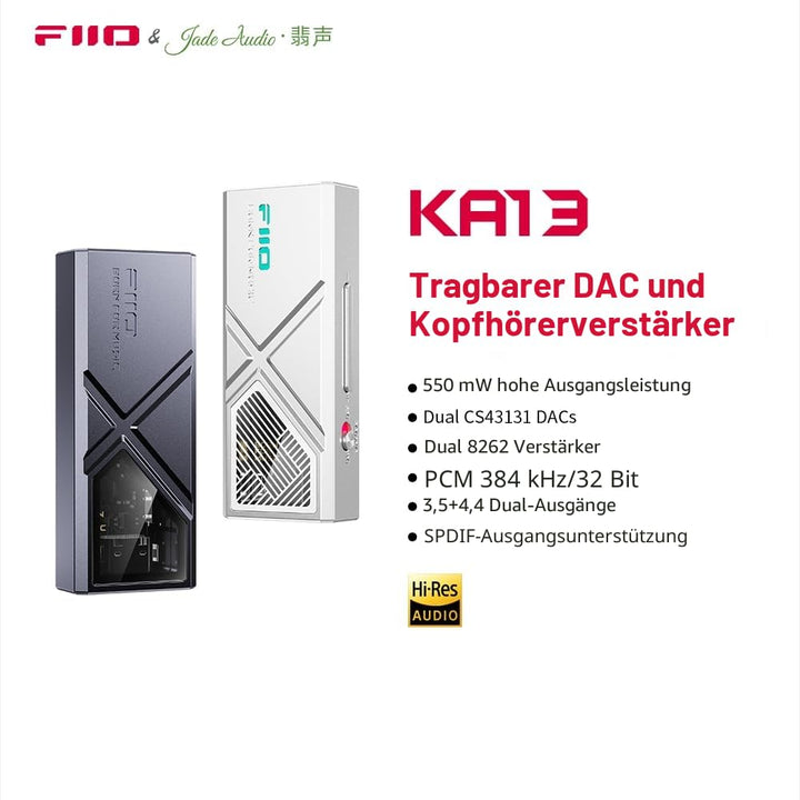 FIIO KA13 Tragbarer DAC mit Kopfhörerverstärker (schwarz), Schwarz