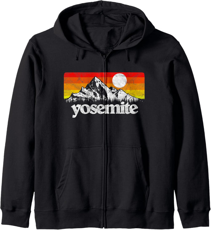 Vintage Yosemite National Park Retro Mountains &amp; Sun Graphic Kapuzenjacke