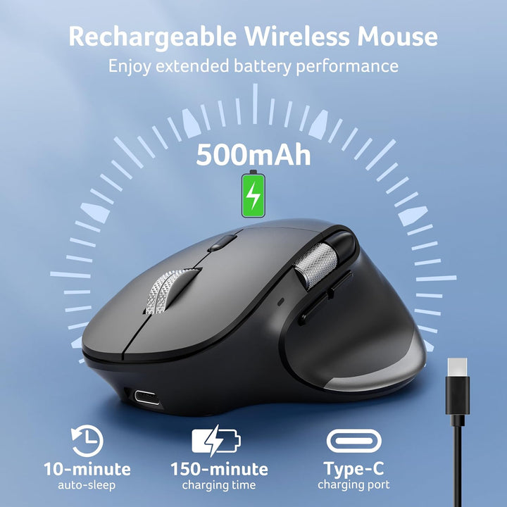 acer Dual-Mode Maus Kabellos mit Seitencrollrad (BT5.2+2,4G), 4800 DPI Bluetooth Maus mit 6 DPI-Stuf
