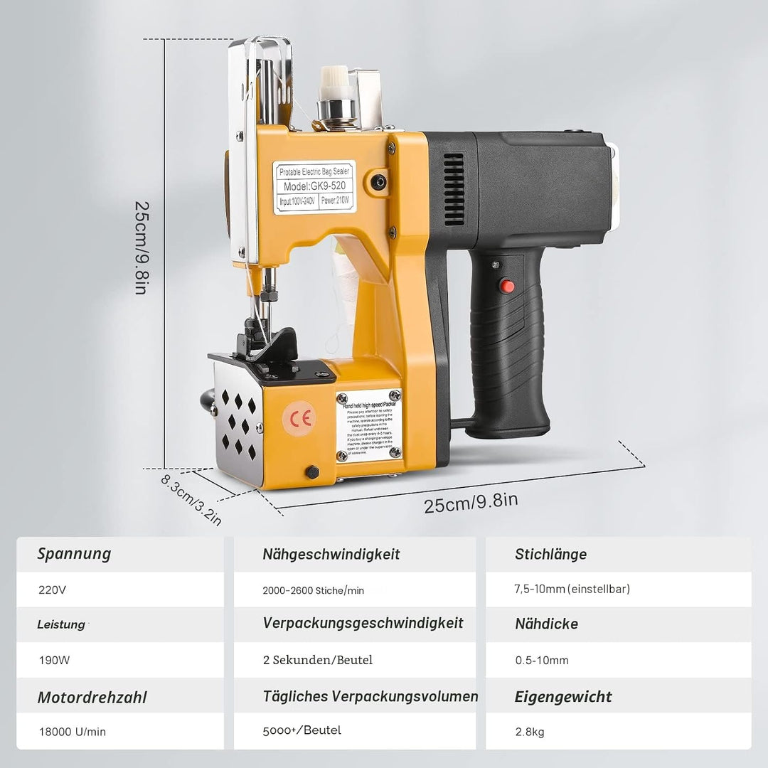 Kotsy sacknähmaschine 220 V Tragbare Nähmaschine für 2 Sekunden/Sack,Sacknähmaschine für Taschen/Sto