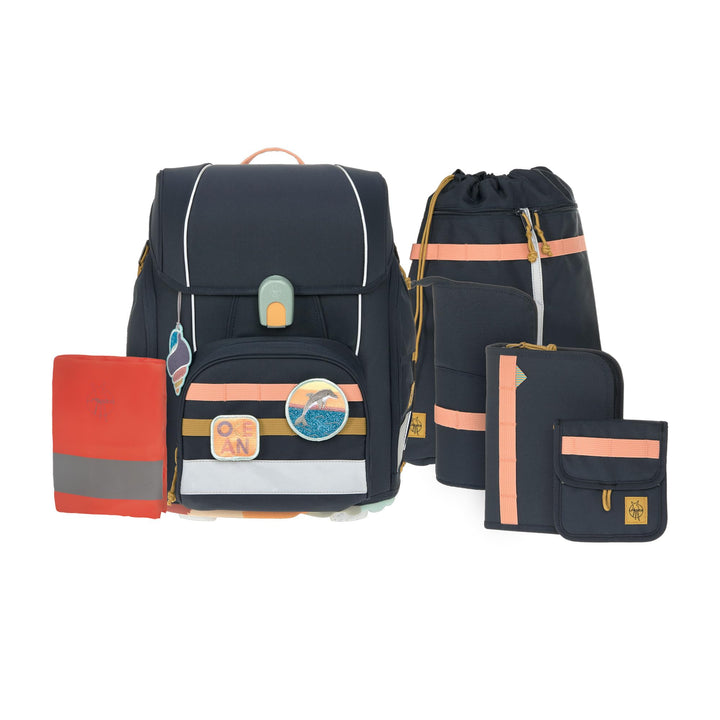 LÄSSIG School Set Boxy Unique - Schulranzen 7tlg. Dark Blue Ocean Edition, Dark Blue Ocean Edition