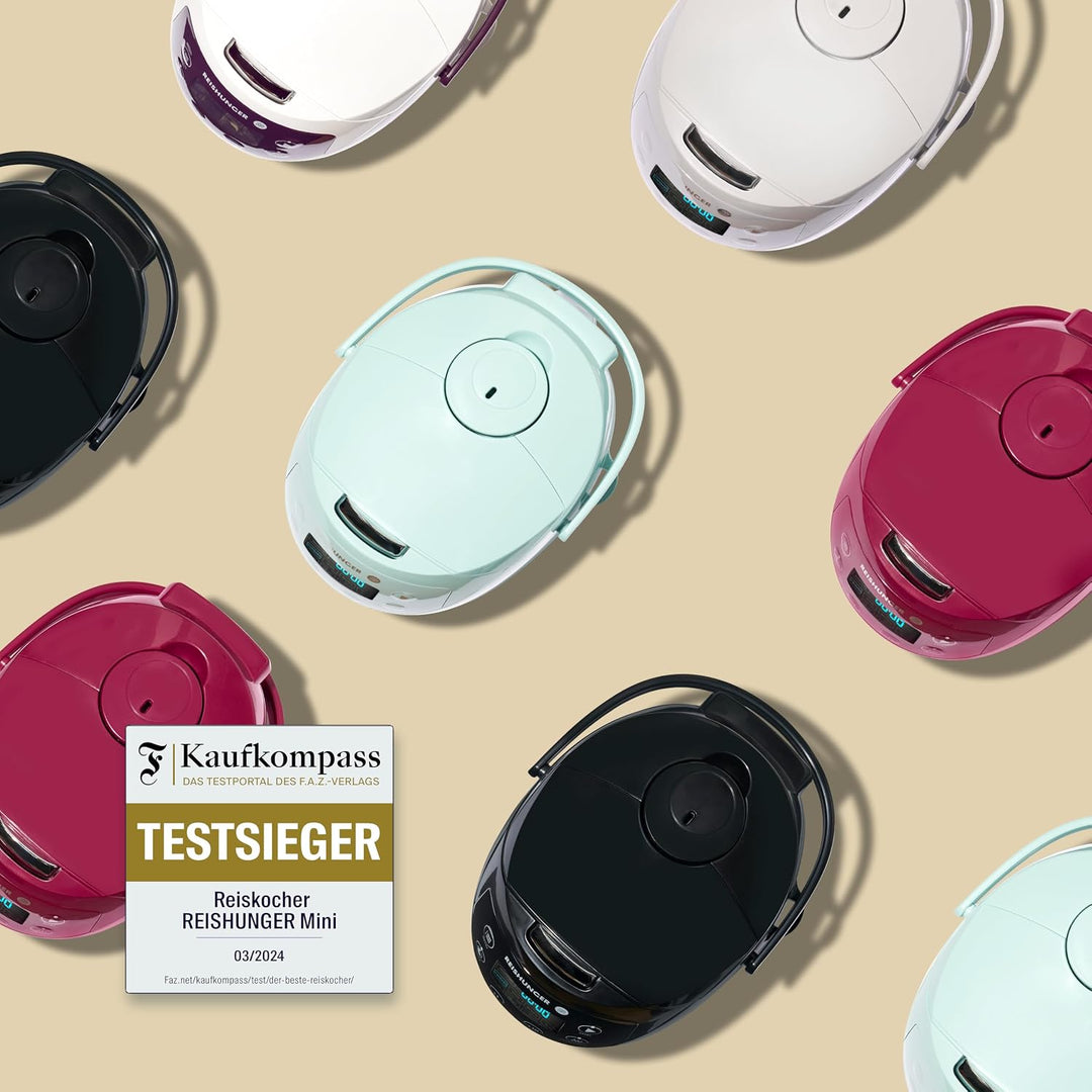 Digitaler Reishunger Mini Reiskocher und Dampfgarer in Schwarz - Warmhaltefunktion, Timer &amp; Premium