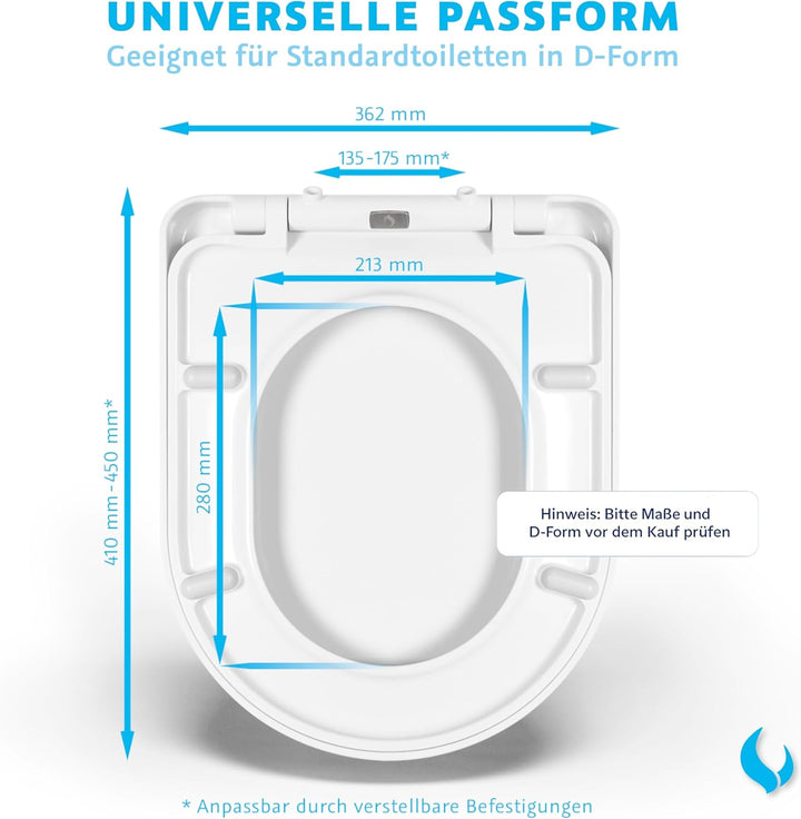 Bullseat® | Toilettendeckel D-Form mit Absenkautomatik | WC Sitz abnehmbar mit Edelstahlbefestigung