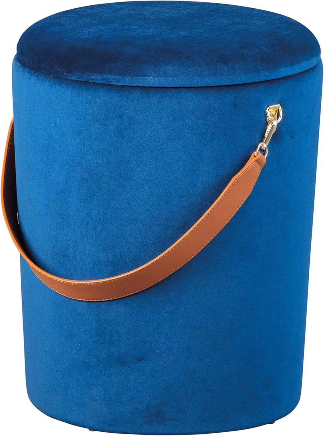 Hocker-Eimer-Behälter aus Samt und Kunstledergriff, blaue Farbe, 35x35x45 cm, Blau
