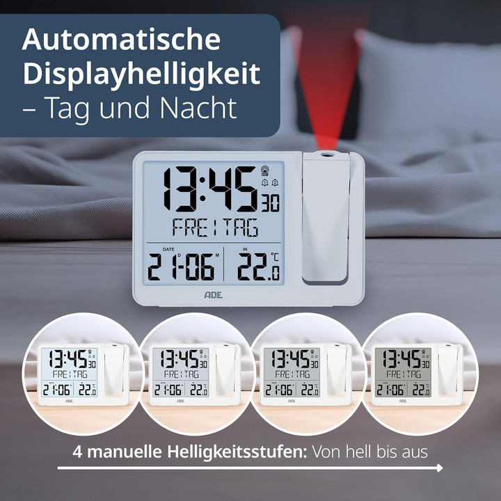 ADE Digitaler Funkwecker mit Projektion und Aussensensor | Projektionswecker mit 2 Weckzeiten | Uhr