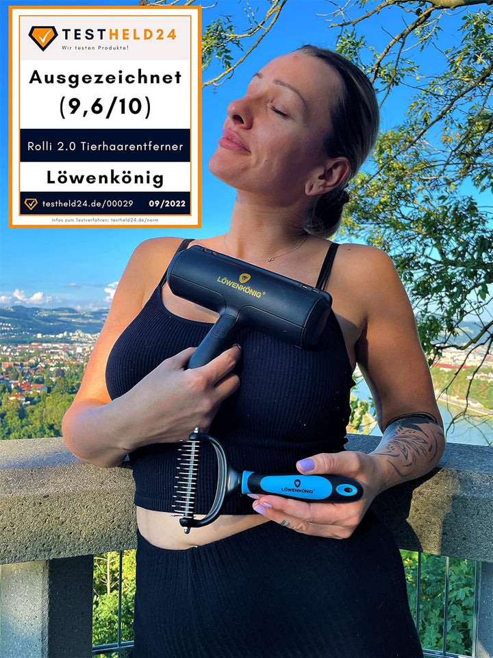 LÖWENKÖNIG® KRALLI 2.0 Verbesserte Unterfellbürste für Katzen &amp; Hunde I Extrem effektiver Unterwollk