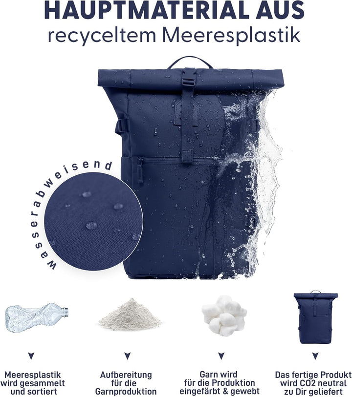 Rucksack Kane Roll-Top Kurierrucksack XL gross - PET recycelt, wasserabweisend - Wander-Rucksack Lap