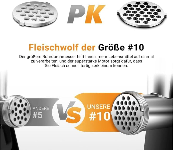 AOBOSI 3-In-1 Fleischwolf Elektrisch Mit 3 Edelstahl-Schleifplatten,1 Kubbe &amp; 3 Wurstfüllrohren, [30