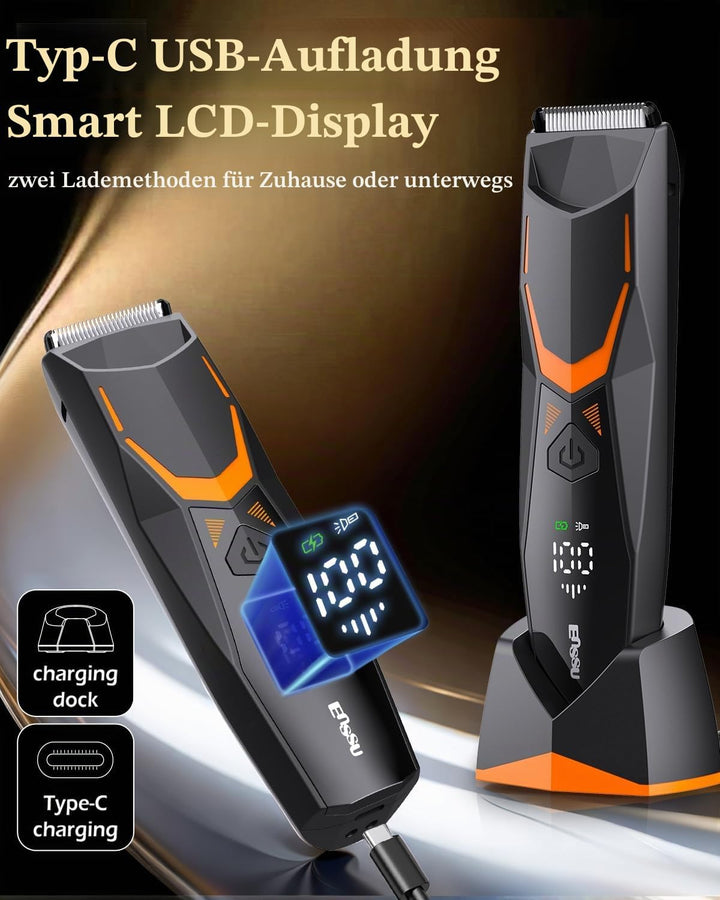 ENSSU Elektrischer intimrasierer mann, Type-C wiederaufladbar, Rasierer herren intimbereich mit LED-
