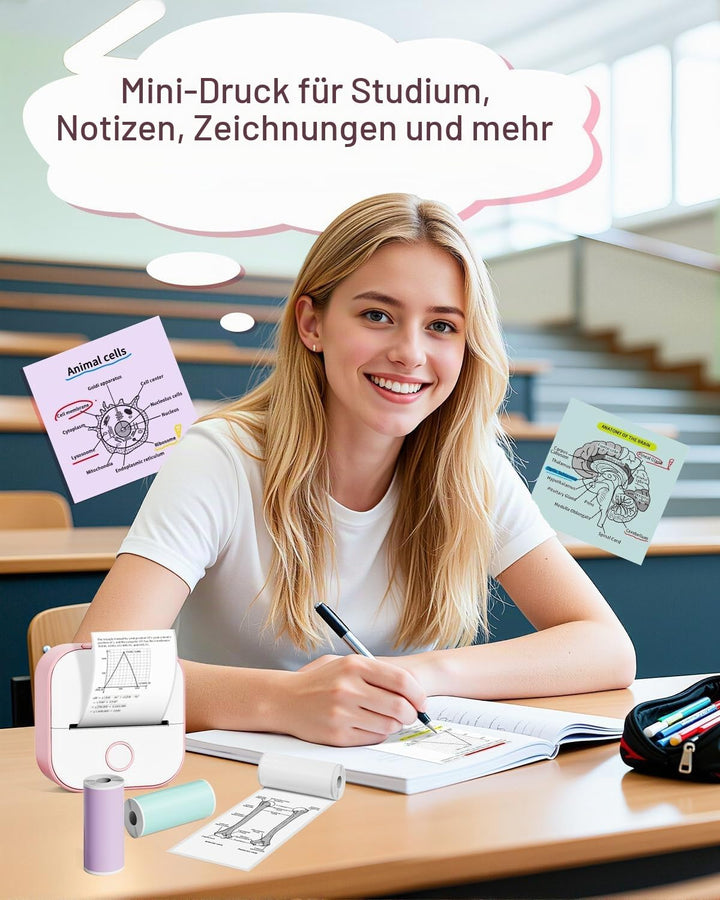 Phomemo Mini Etikettendrucker,T02 Sticker Fotodrucker für Smartphone,Handy Thermodrucker klein mit 3