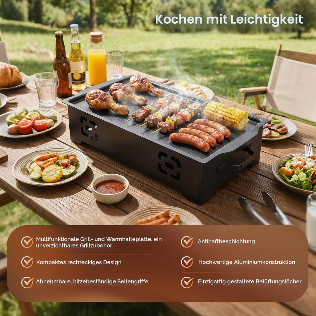 BBQ Warmhalteplatte für Grillgut, Speisenwärmer zum Warmhalten von Fleisch &amp; Essen, Warmhaltebehälte