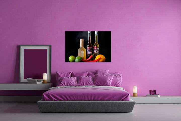 deyoli Dark bunte Lebensmittel mit Essig im Format: 80x60 als Leinwandbild, Motiv fertig gerahmt auf
