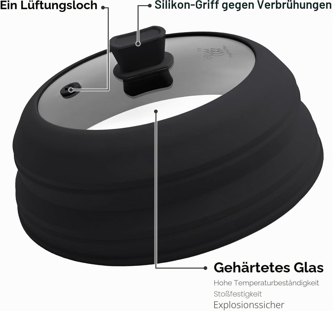 Mikrowellen-Spritzschutzdeckel für Lebensmittel, Glas, Silikon mit einfachem Griff, sicheres gehärte