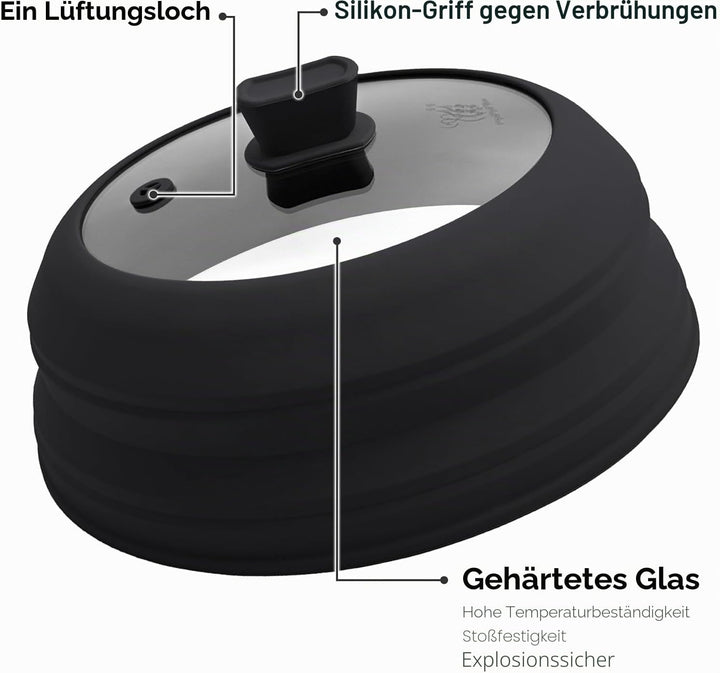 Mikrowellen-Spritzschutzdeckel für Lebensmittel, Glas, Silikon mit einfachem Griff, sicheres gehärte