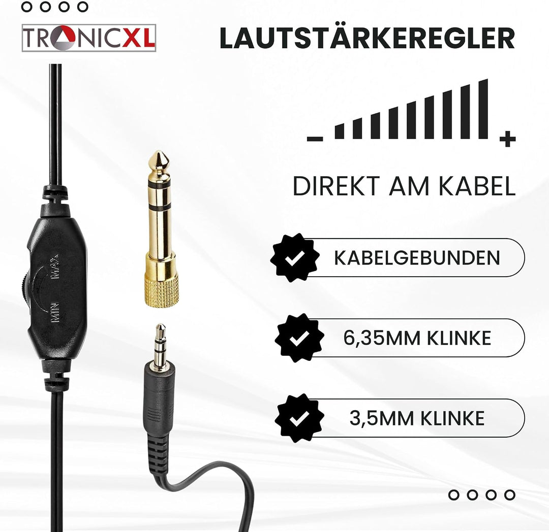 TronicXL Fernsehkopfhörer Kopfbügel Kopfhörer I 6m langes Kabel I Stereo TV Fernseh Headphones Ferns