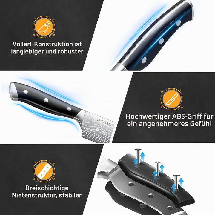 VINATO Messerblock, 14-TLG Messerblock mit Schärfer, Küchenmesser-Set mit Damast Optik, Messerblock