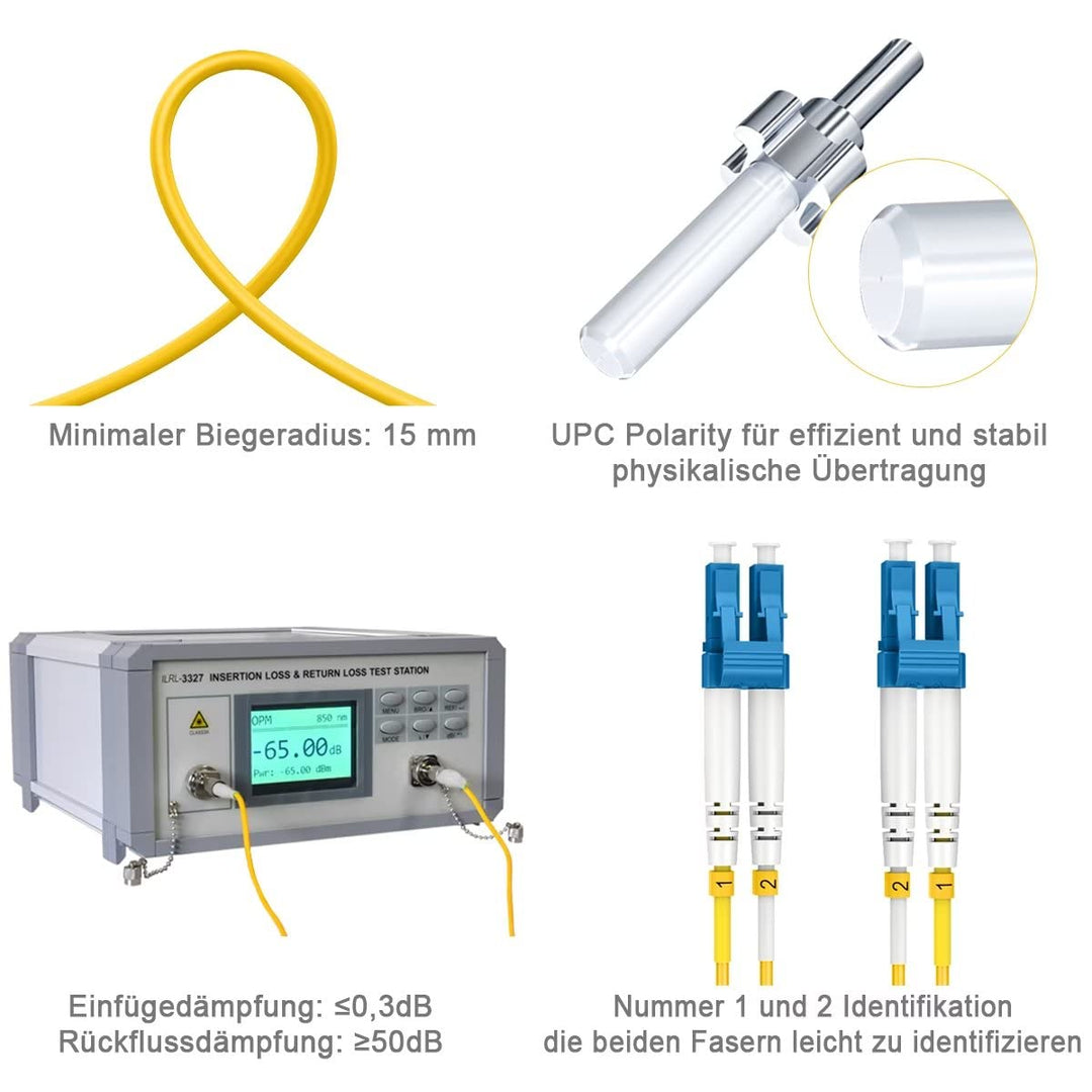 RamboCables LWL Patch-Kabel - OS2 LC auf LC Glasfaser-Kabel 60 m - Singlemode Duplex LSZH 9/125µm 10