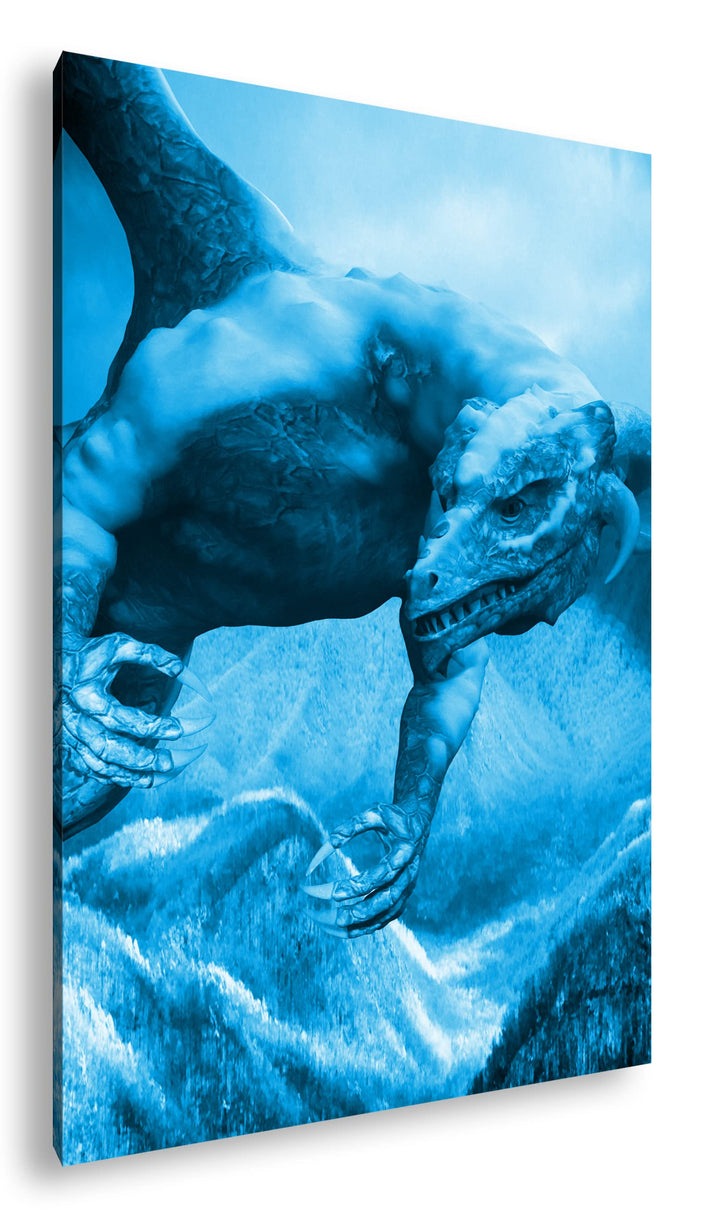 deyoli gigantischer Drache Format: 80x60 Effekt: Monocrome Blau als Leinwand, Motiv fertig gerahmt a
