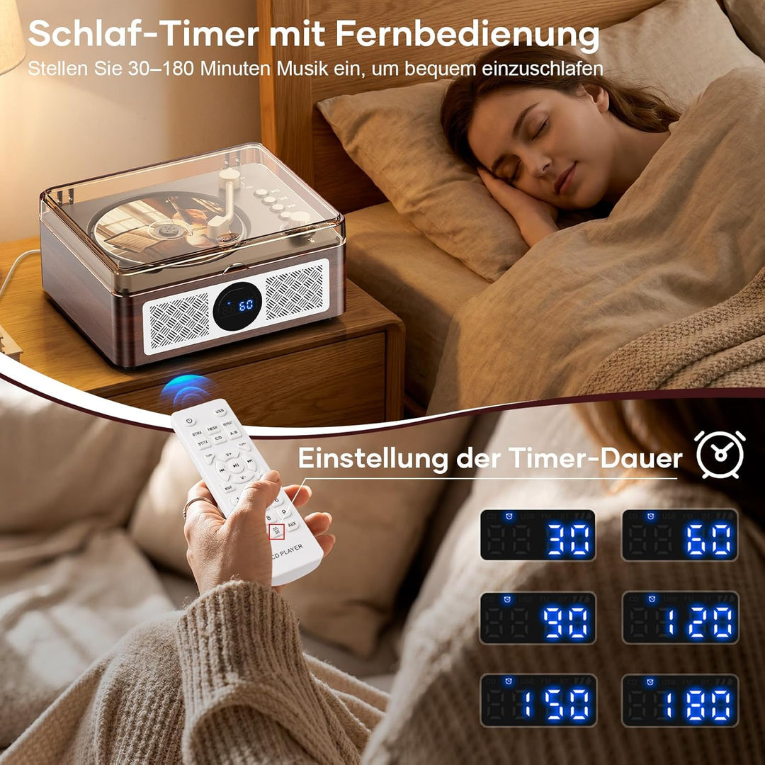 Bluetooth CD Player Tragbar mit Fernbedienung - Retro CD Spieler Klein mit FM-Radio,Lautsprecher,und