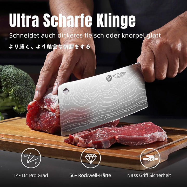 YOTSUBA Hackmesser, Chinesisches Kochmesser 18 CM, Küchenbeil mit ergonomischem Pakkawood-Holzgriff,