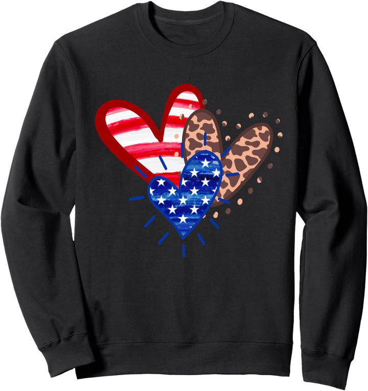 American Flag Hearts 4th of July USA Sweatshirt