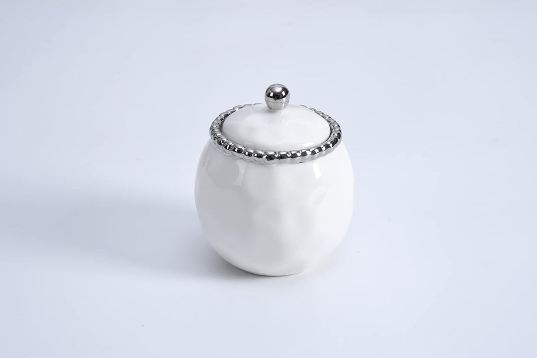 Pampa Bay Salerno Zuckerdose mit Deckel Klassisches Weiss, Weiss / Silberfarben