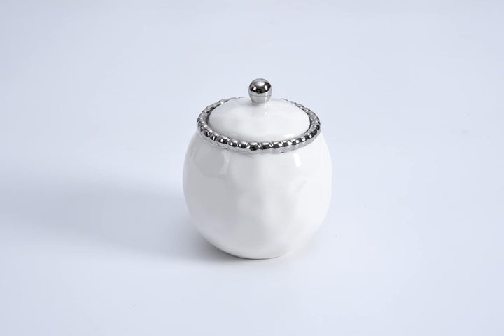 Pampa Bay Salerno Zuckerdose mit Deckel Klassisches Weiss, Weiss / Silberfarben