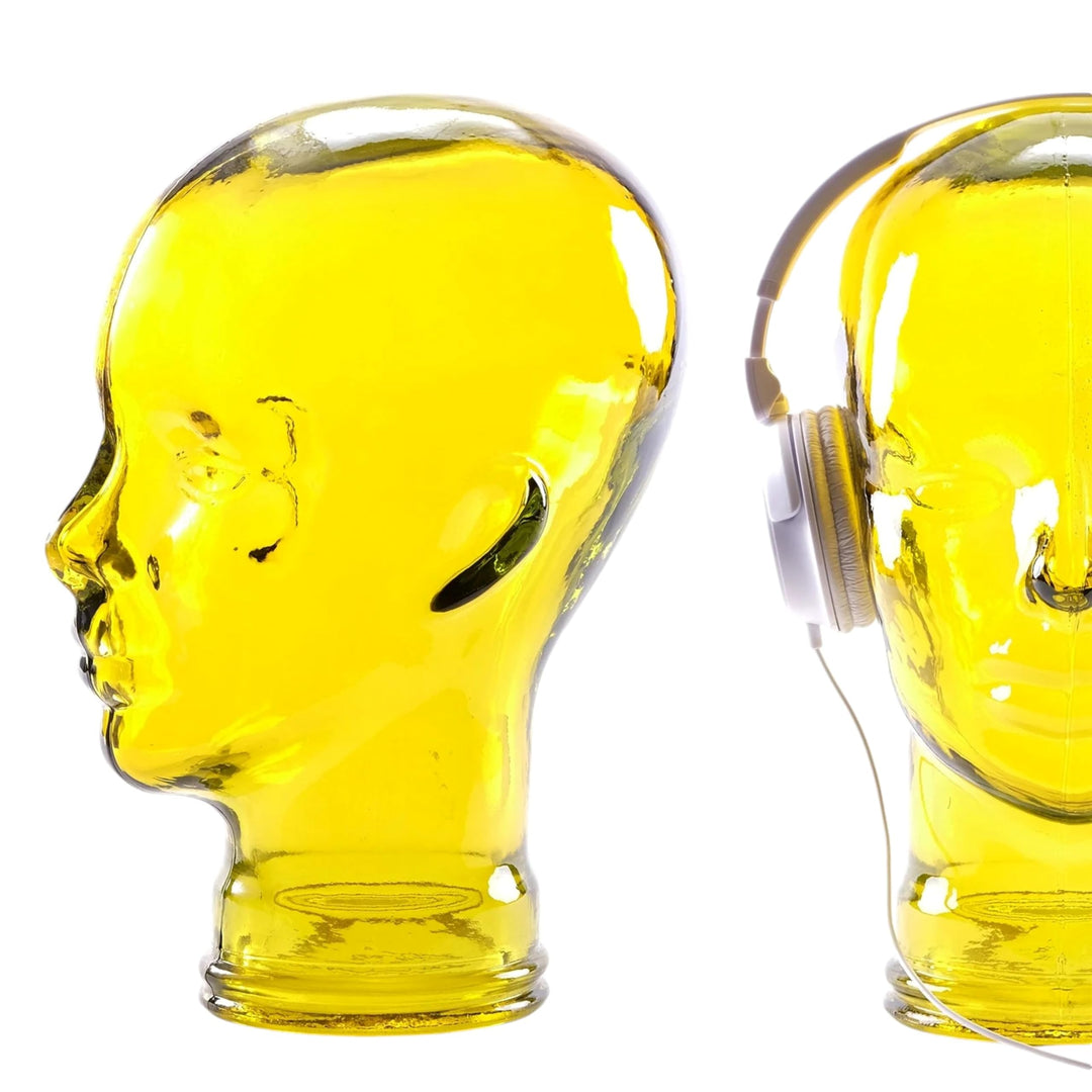 DESIGN DELIGHTS KOPFHÖRERSTÄNDER | Glas, Transparent Gelb | Deko Kopf, Glaskopf, Headset Halter, Ret