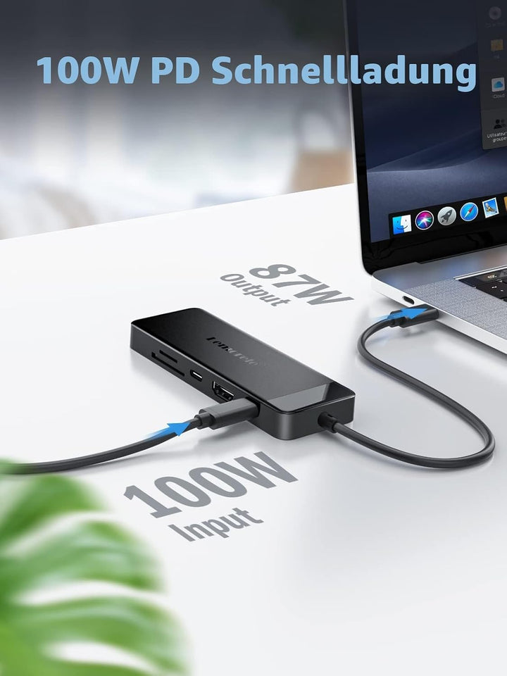Lemorele USB C Hub -Docking Station 10 in 1, USB C Adapter mit 4K HDMI, 3 USB-A 3.0, 100W PD, Daten