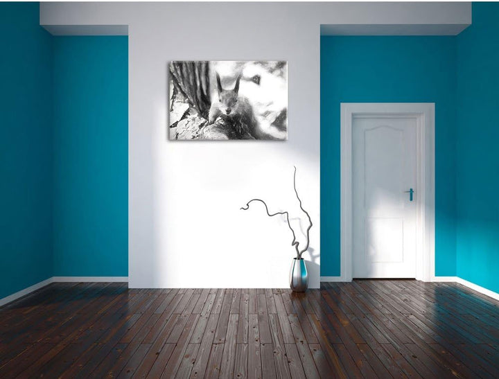 Pixxprint interessantes Eichhörnchen auf dem Baum Kunst Kohle Effekt, Format: 100x70 auf Leinwand, 1