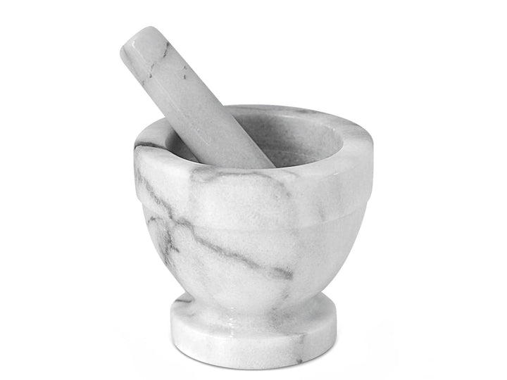 Home Mörser mit Stössel, Marmor, Weiss/Grau, 12 cm