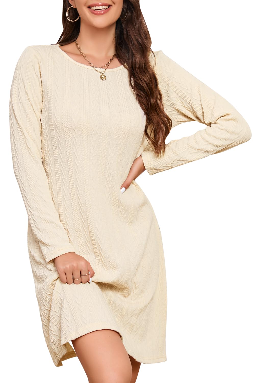 STYLEWORD Strickkleid Damen Kleid Langarm Herbstkleid Pulloverkleid Elegant Herbst Winterkleid Tunik